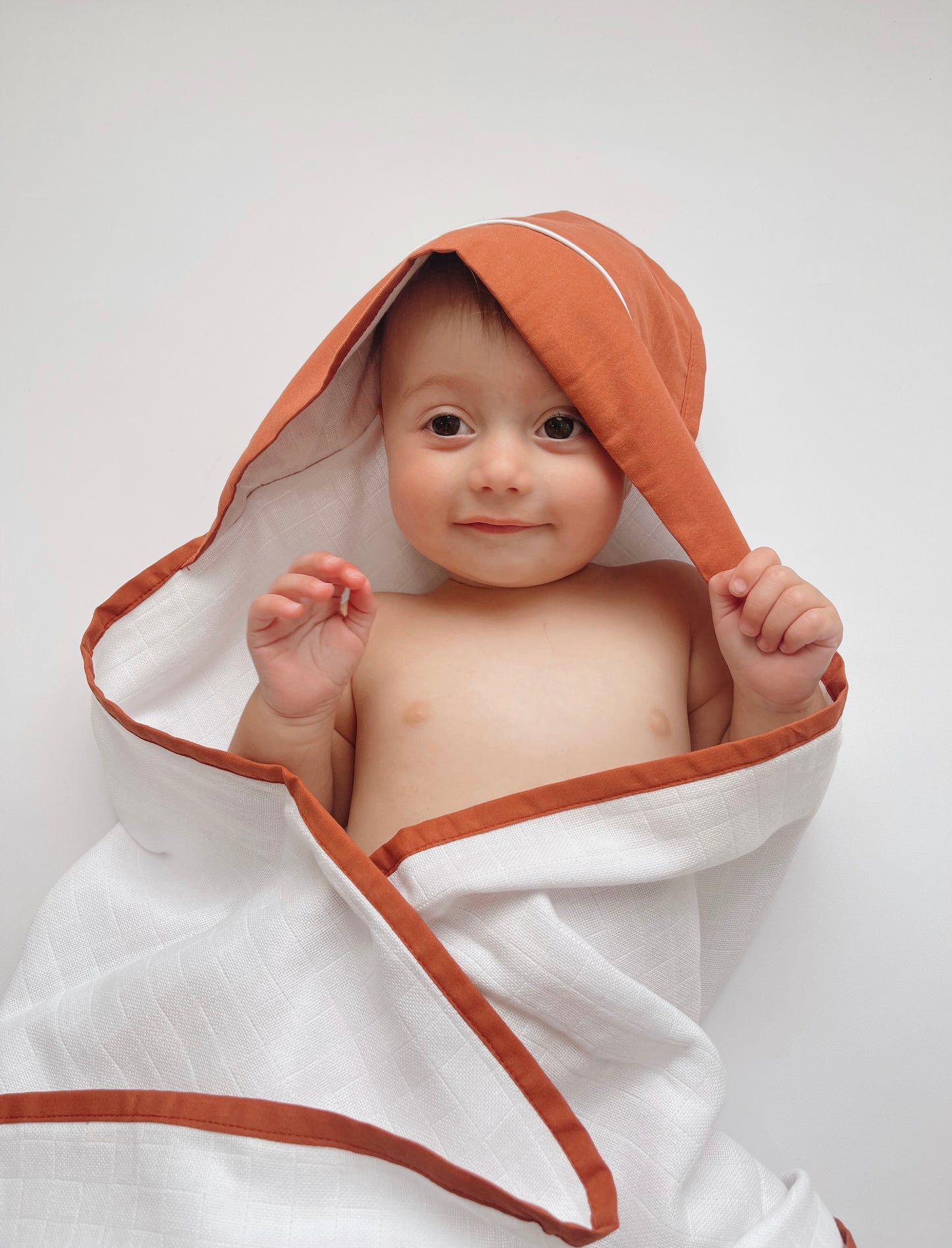 Muslin Hooded Towel in Terracota