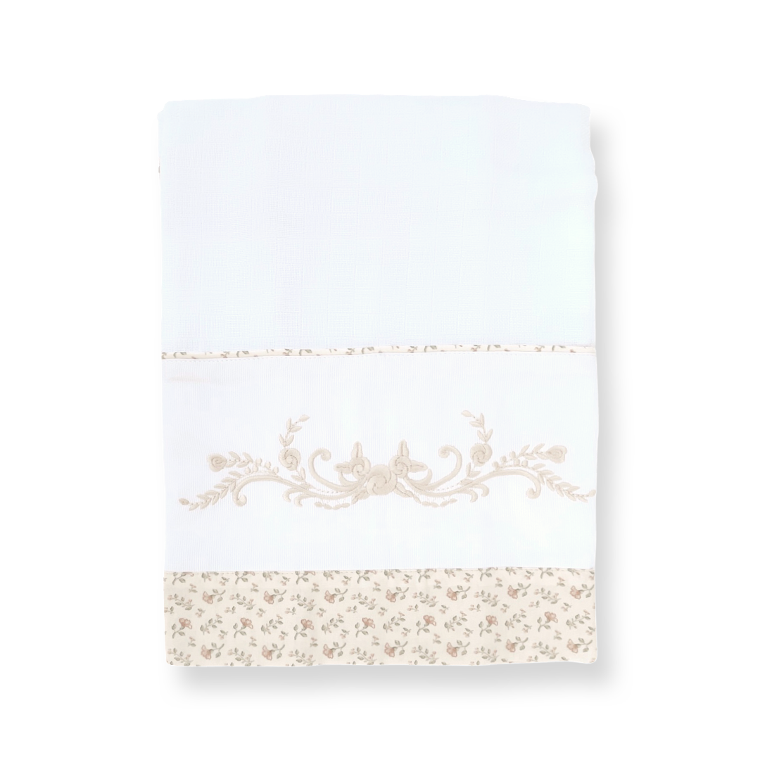 Embroidered Muslin Blanket in Floral