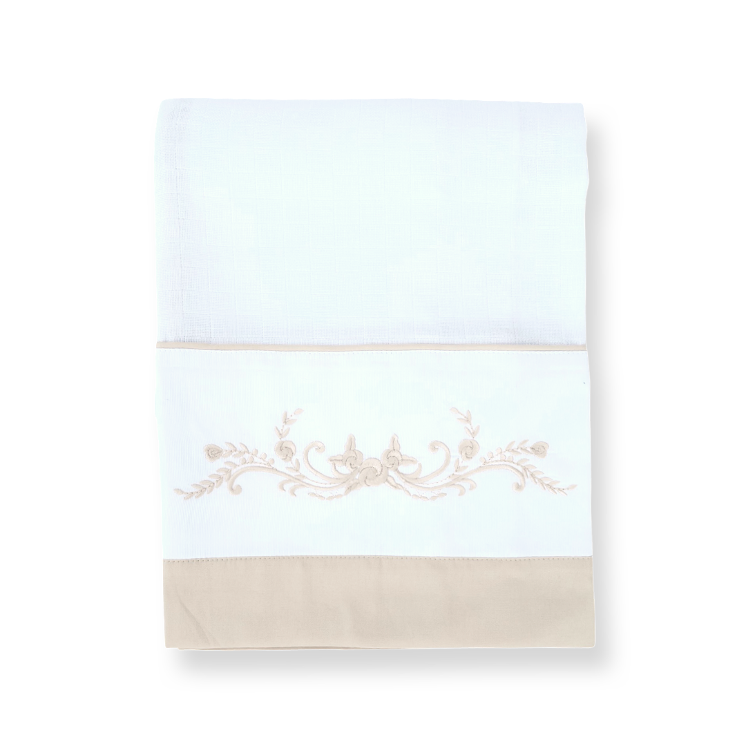 Embroidered Muslin Blanket in Creme